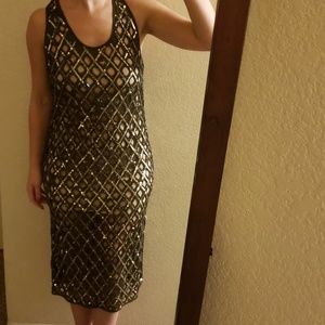 Topshop Emerald green dress with gold sequins